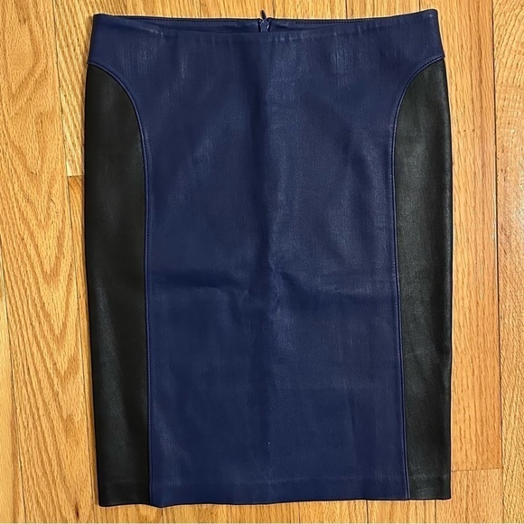 Monika Chiang Dresses & Skirts - Monika Chiang Blue Black Leather High Rise Pencil Skirt Size XS 28” waist